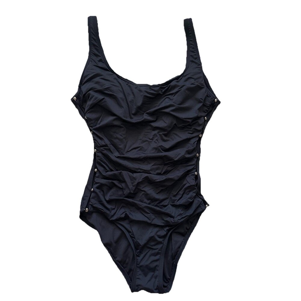 Carmen Marc Valvo Black Beaded Side Cutout One Piece Swimsuit 8